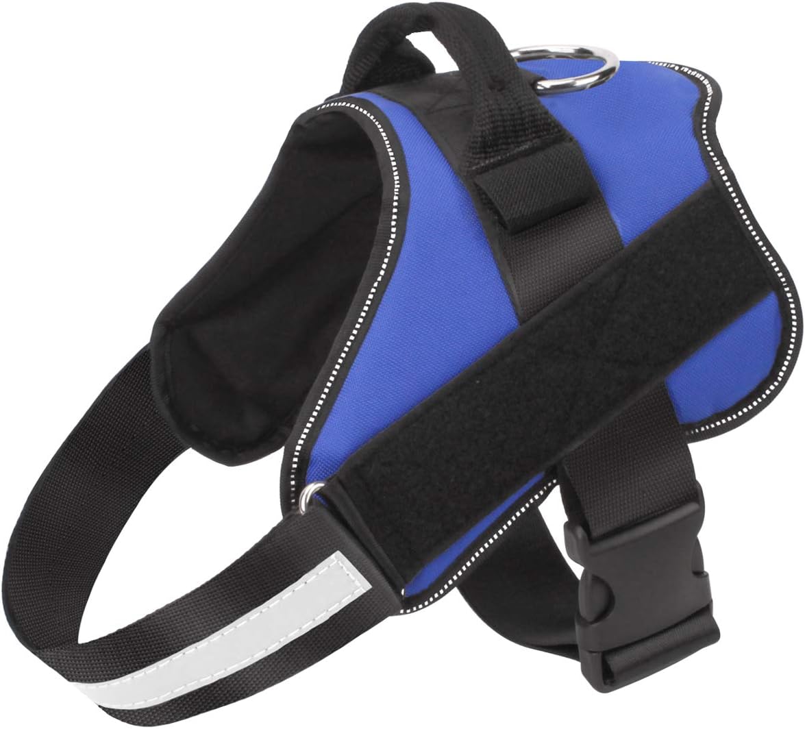Dog Harness, No-Pull Reflective Dog Vest, Breathable Adjustable Pet Harness with Handle for Outdoor Walking - No More Pulling, Tugging or Choking (Blue, M)