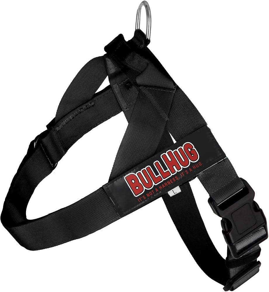 BULLHUG Adjustable Dog Harness, No Pull, No Choke, for English Bulldogs, French Bulldogs, Pugs and Broad-Chested Breeds, Black, Medium