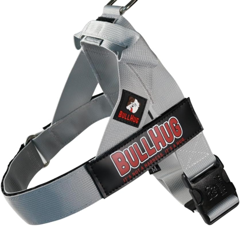 BULLHUG Adjustable Dog Harness– No Pull, No Choke – for English Bulldogs, French Bulldogs, Pugs & Broad-Chested Breeds – Easy, Safe Walks (Silver, Large)